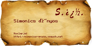 Simonics Ányos névjegykártya